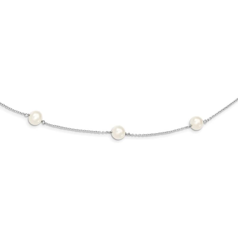 Curata 925 Sterling Silver 16" 8mm Freshwater Pearl Station Necklace (Spring-ring)
