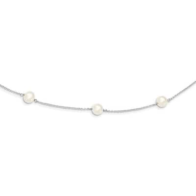 Curata 925 Sterling Silver 16" 8mm Freshwater Pearl Station Necklace (Spring-ring)