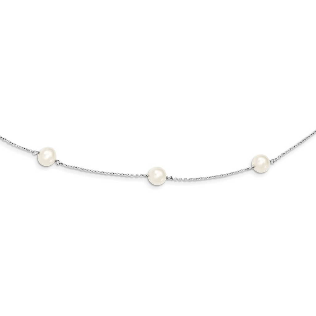 Curata 925 Sterling Silver 16" 8mm Freshwater Pearl Station Necklace (Spring-ring)