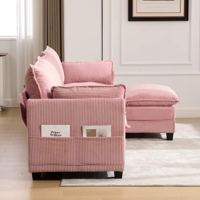 102.95" L-Shaped Corduroy Sectional Sofa with Movable Ottoman