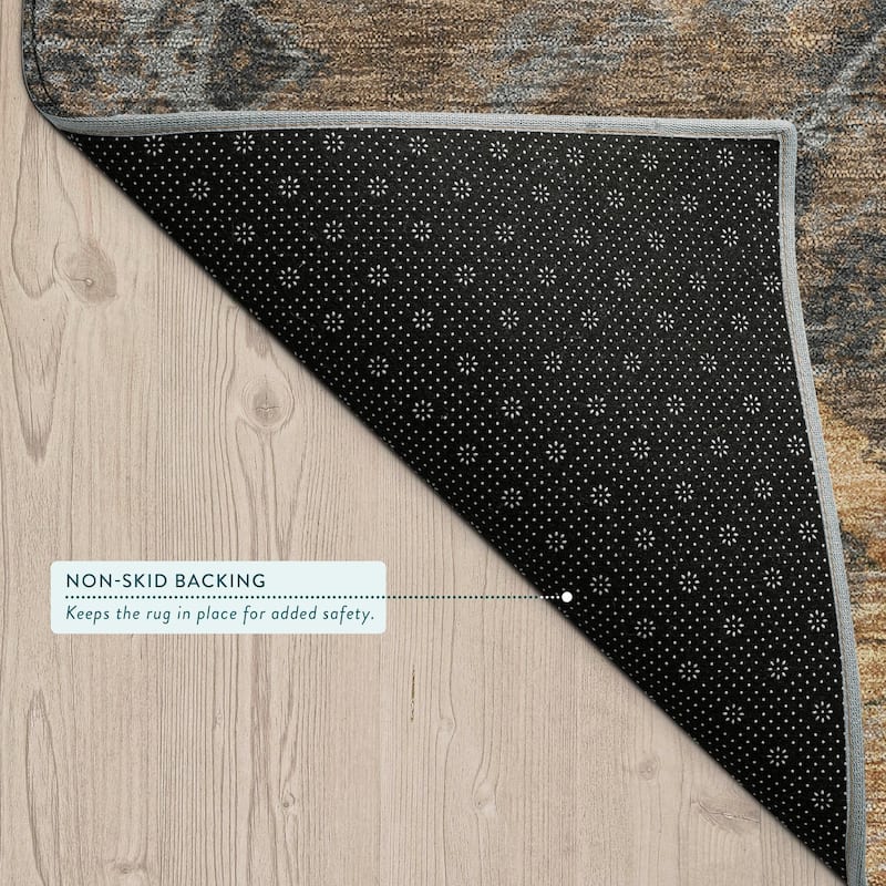 Machine Washable Indoor/ Outdoor Modern Crackle Chantille Rug