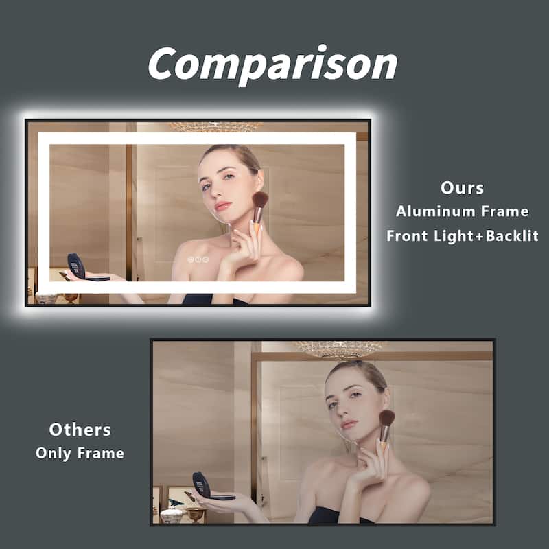 Framed Front & Back LED Lighted Anti-Fog Tempered Glass Wall Bathroom Vanity Mirror