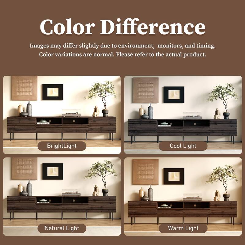 Modern TV Stand for 85 Inch TVs Slatted Doors MDF Iron Legs