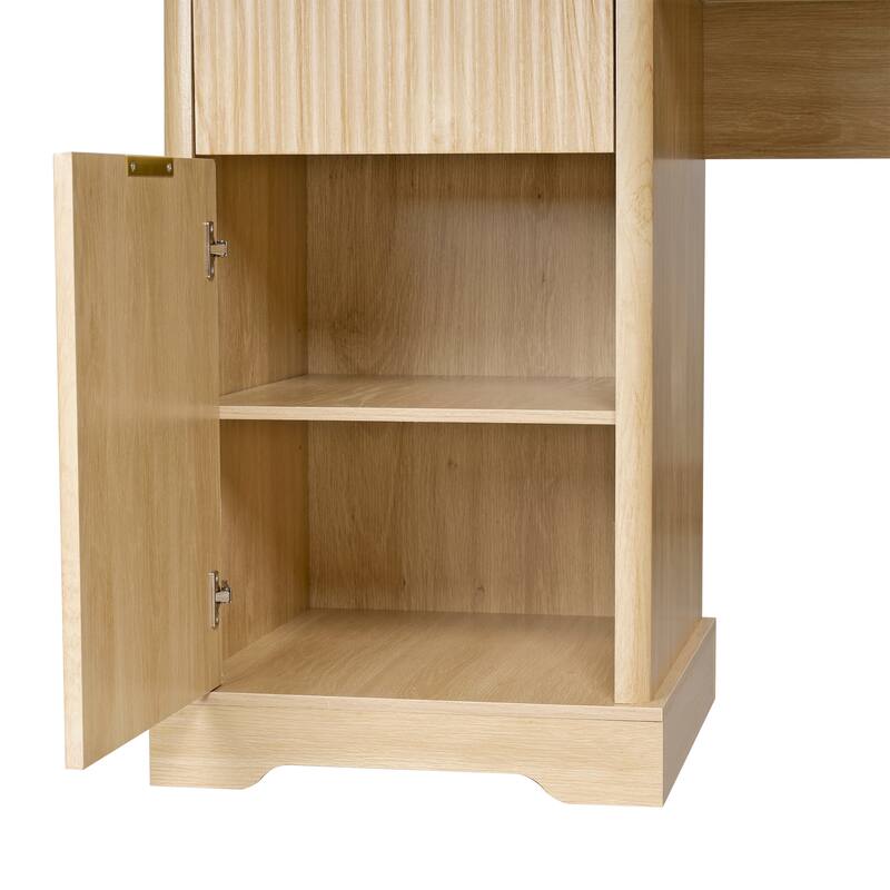 Roomfitters 59" Modern Fluted L-Shaped Desk with Charging Station, Monitor Stand & File Drawer