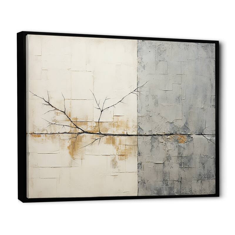 Designart "Grey And White Nature Split" Abstract Shapes Framed Wall Art Prints