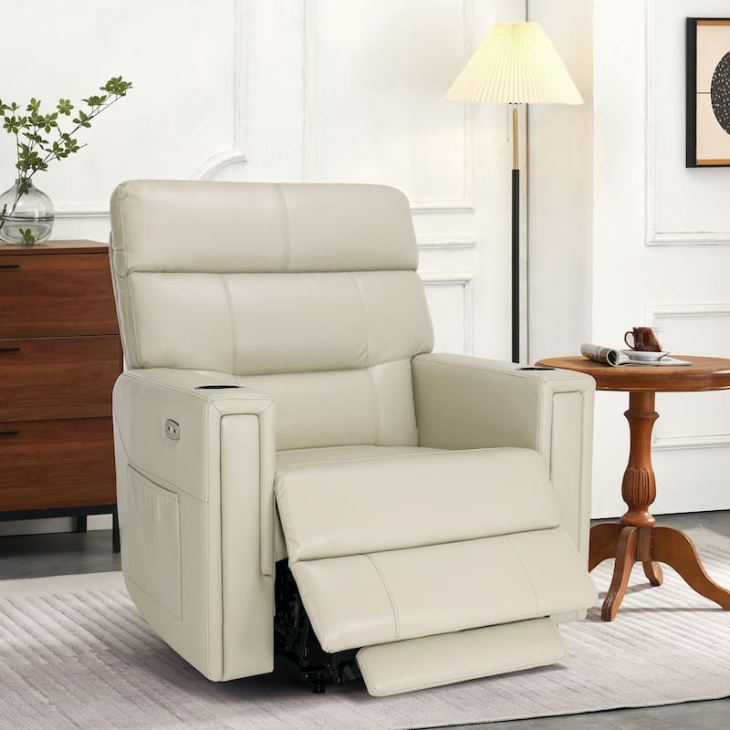 MCombo 380lbs Oversized Dual Motors Power Lift Recliner Chair, for Heights 5'7''-6'6" Big and Tall People, Faux Leather R7177 - Cream White