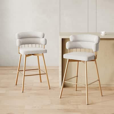 26" Counter Height Bar Stools Set of 2, 180° Swivel Upholstered Bar stools with Backs and Metal Legs