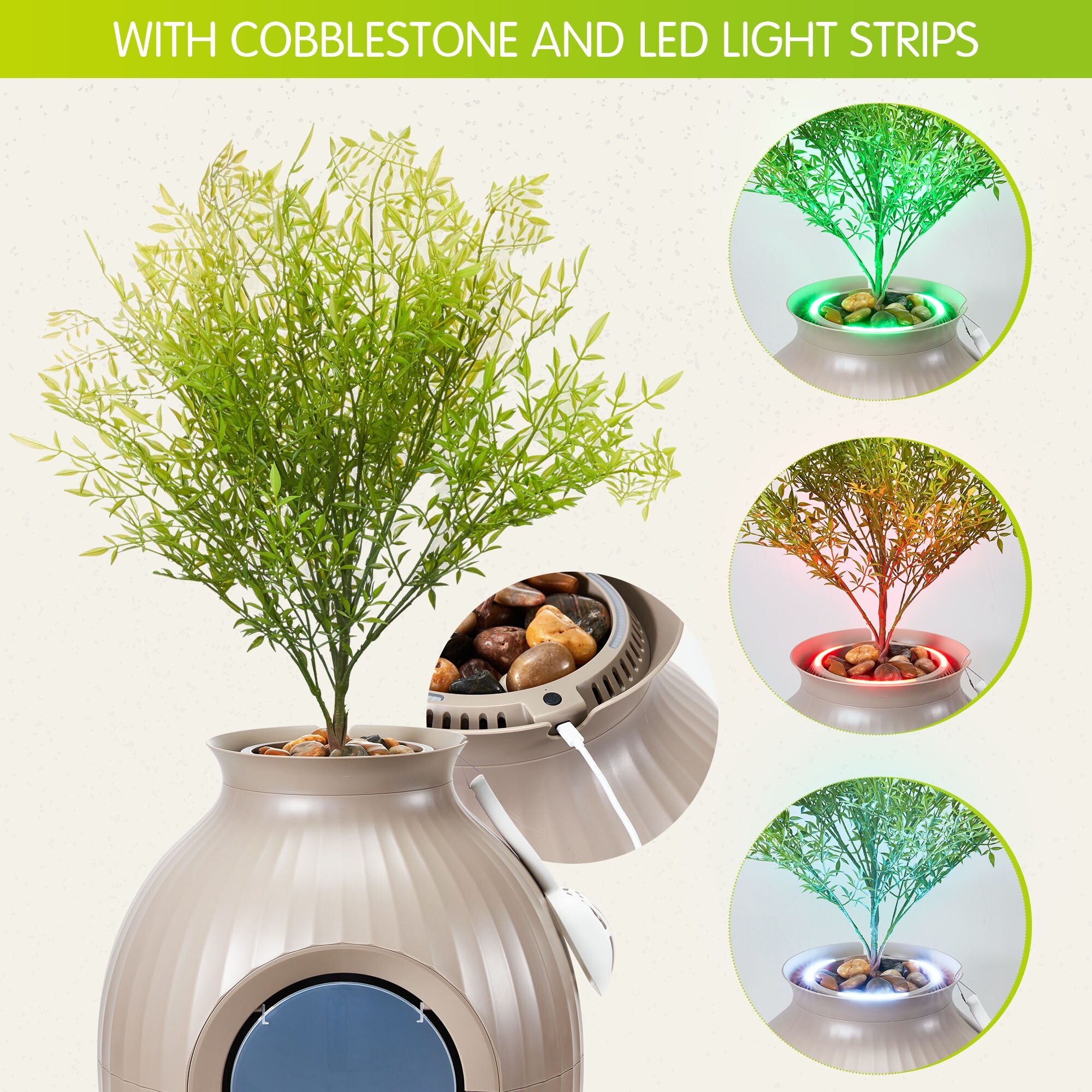 EROMMY Hidden Cat Litter Box Enclosure with Artificial Plants