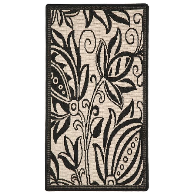 SAFAVIEH Courtyard Leatrice Indoor/ Outdoor Patio Backyard Rug - 2' x 3'7" - Sand/Black