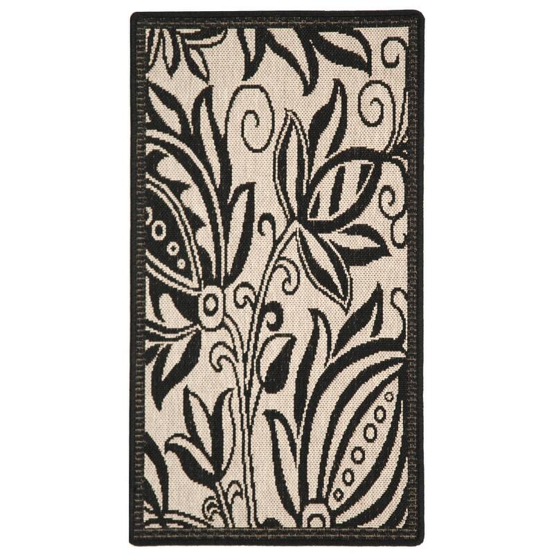 SAFAVIEH Courtyard Leatrice Indoor/ Outdoor Patio Backyard Rug - 2' x 3'7" - Sand/Black