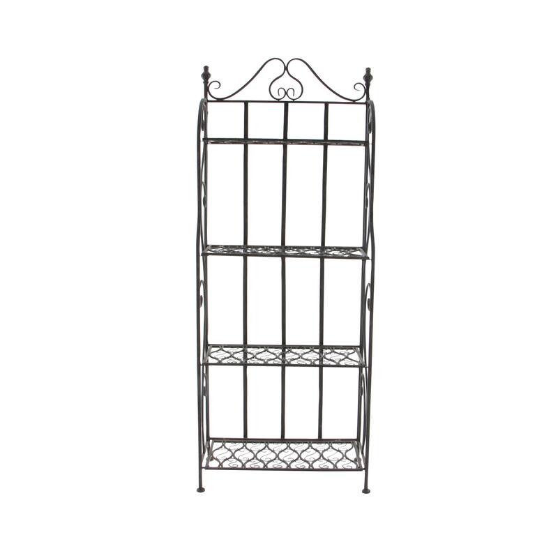 Black Metal Indoor Outdoor Tall Folding 4 Shelf Scroll Bakers Rack