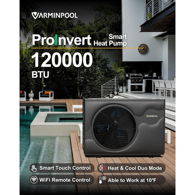 120000 BTU Inverter Pool Heat Pump for 33000 Gallon Pools - 43"L x 17.5"W x 29.2"H
