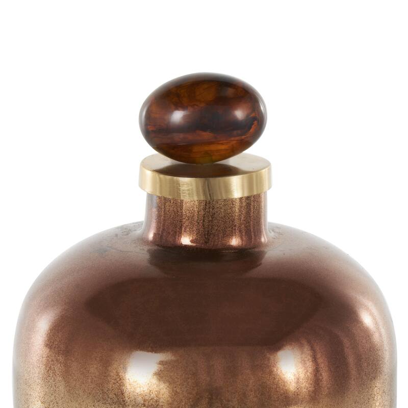 Copper Glass Speckled Ombre Living Room Decorative Jars with Textured Top Knob and Gold and Beige Accents