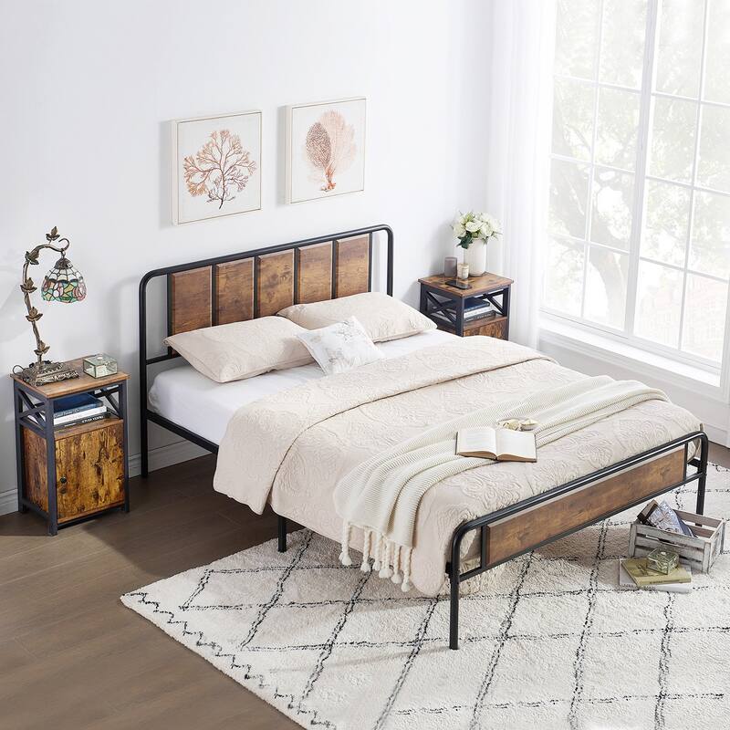 Taomika 3-Pieces Mid Century Bedroom Set,Rustic Brown