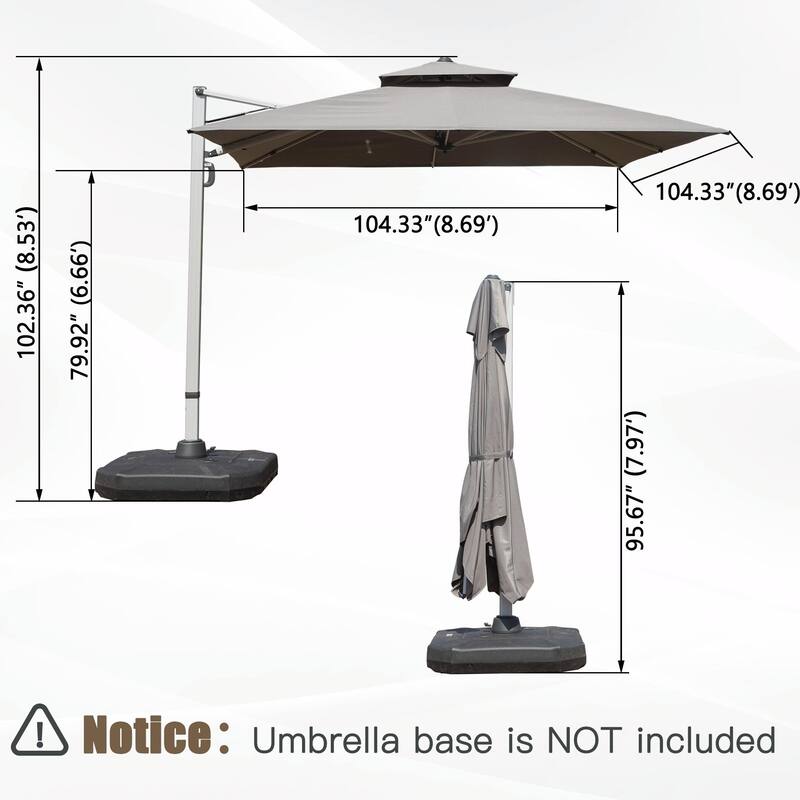 Aluminum Patio Umbrella - 360° Rotation, Hydraulic Lift