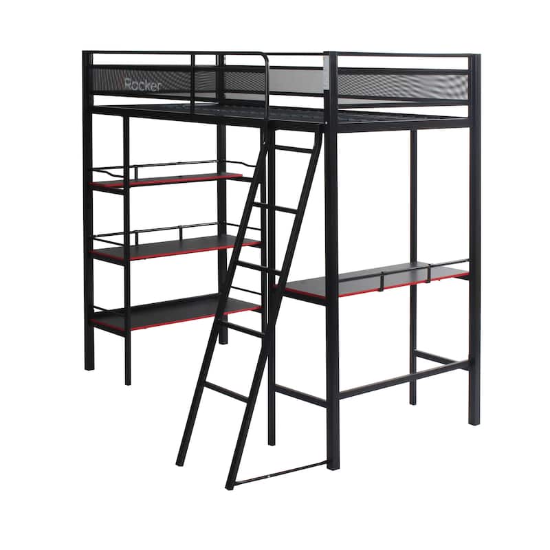 X Rocker Fortress Black Gaming Bunk w/ Built-in Desk and Shelves