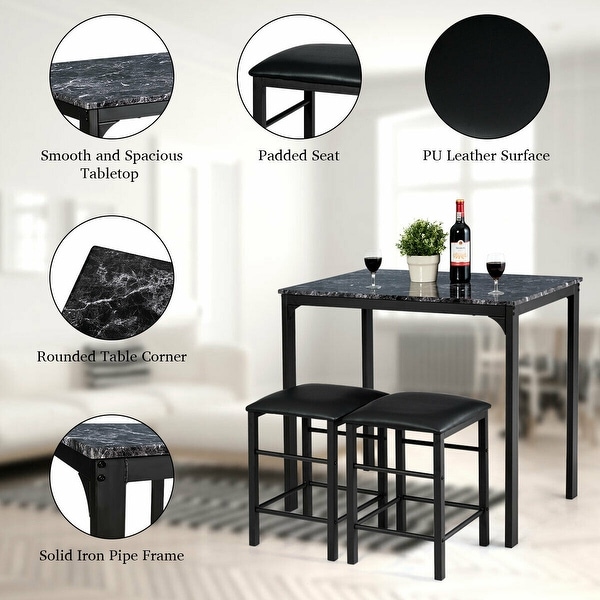Home Garden 3 Piece Dining Table And Chairs Set With Faux Marble Tabletop For Kitchen Or Bar Furniture