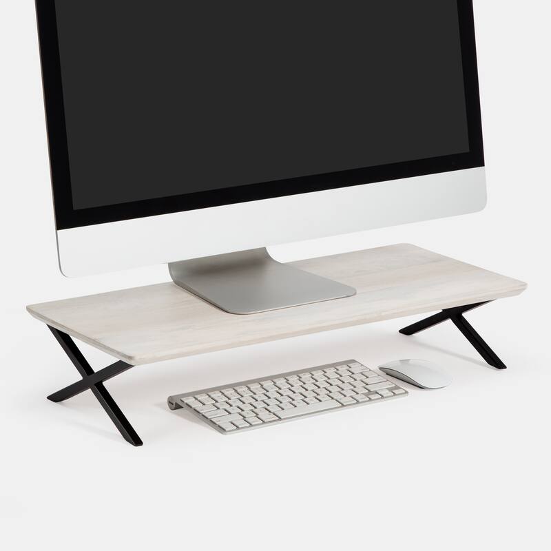 Jani Wood Monitor Stand Riser Desk - Ergonomic Design Stand, Desktop Organizer Table for Home, Office Workspace, Gaming Desk - Off-White