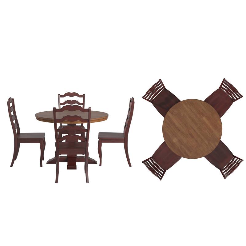 Ronda 45" Round Solid Wood Top Dining Set with French Ladder Back Chairs