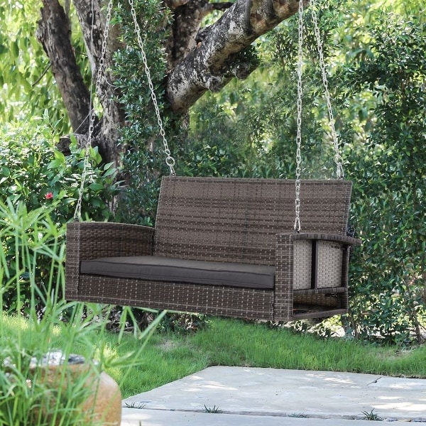 Wicker hanging store porch swing