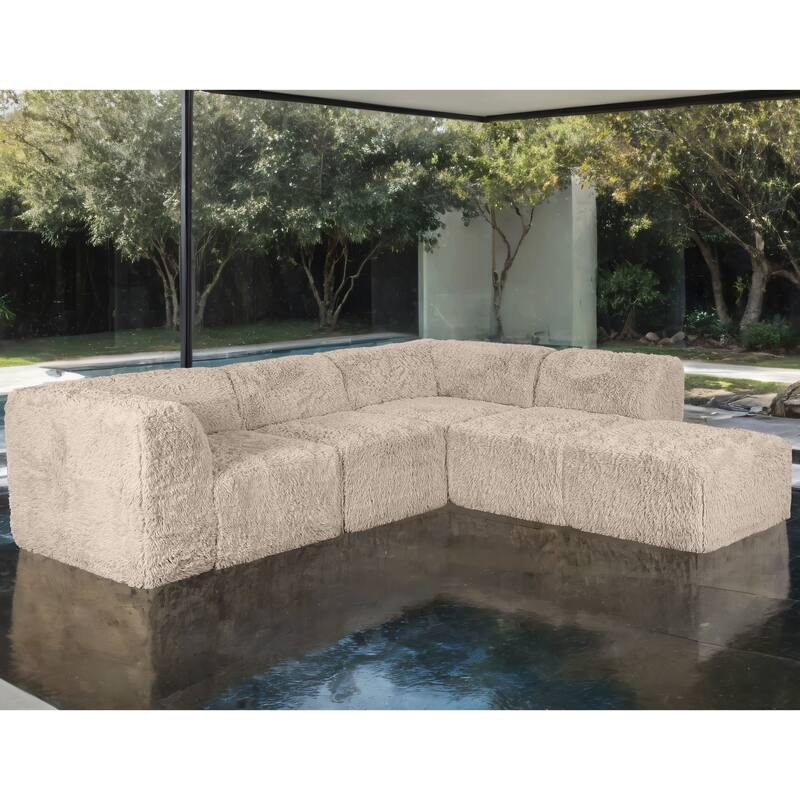 Furniture of America Ylena Modern 5-Piece Faux Fur Foam Modular Compressed Sectional Sofa with Ottoman - Taupe