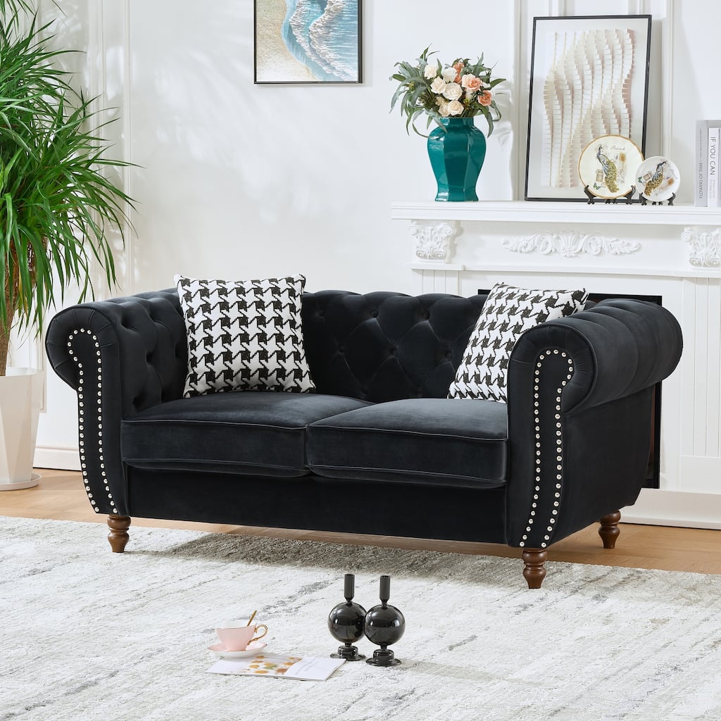 Elegant Velvet Sofa Couch Loveseat with Nailhead, 2-Seater Sofa Couch with Rolled Armrests for Living Room