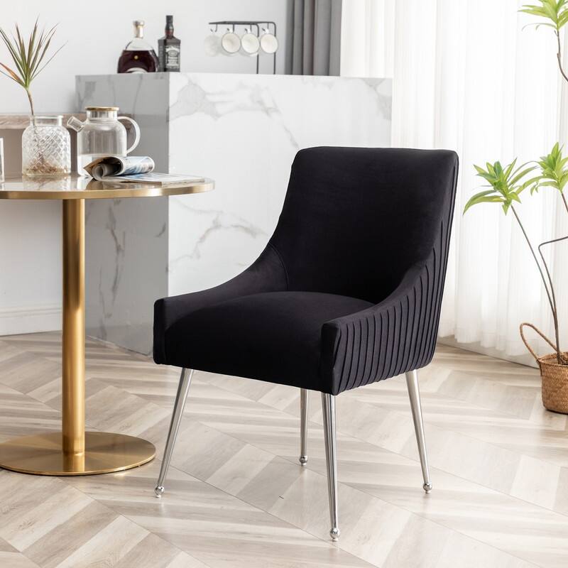 SEYNAR Modern Velvet Pleated Finish Back Dining Chair Set of 4 with Rear Handle