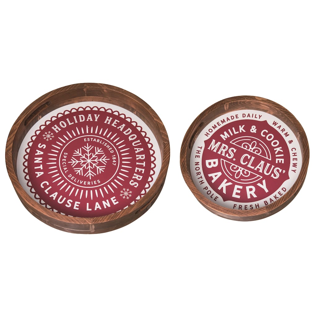 Transpac Wood 15 in. Multicolor Christmas North Pole Nested Serving Trays Set of 2