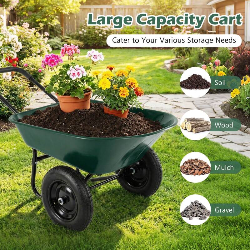 Costway 2 Tire Wheelbarrow Cart Heavy-duty Dolly Utility Cart