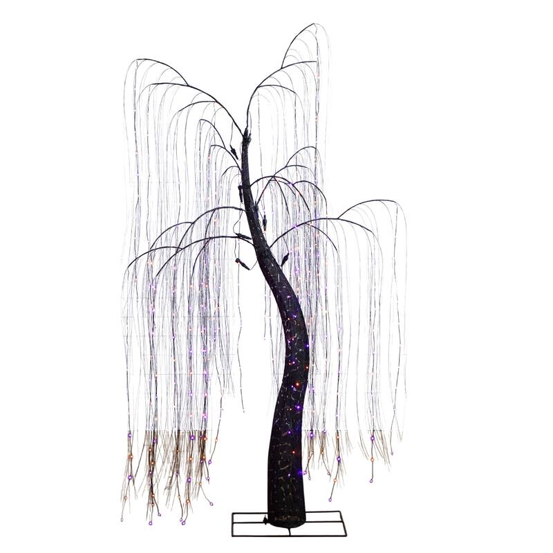 Pre-Lit Artificial Halloween Willow Tree - 7' - Purple and Orange LED Lights