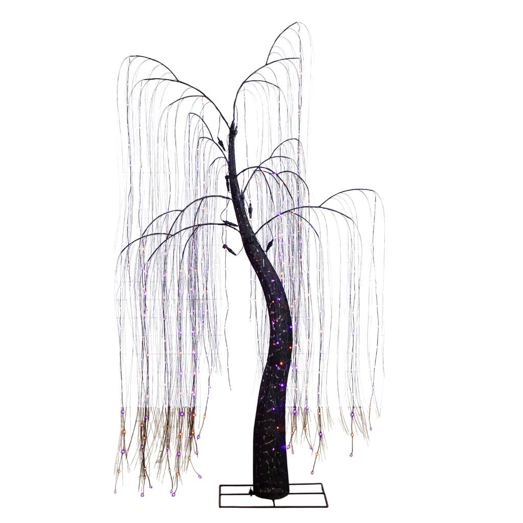 Pre-Lit Artificial Halloween Willow Tree - 7' - Purple and Orange LED Lights