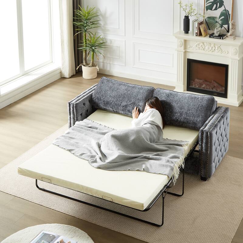 3-Seater Convertible Sleeper Sofa with Memory Foam - Chenille Fabric Couch for Living Rooms