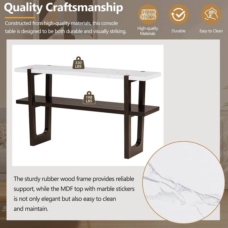 Console Table with Marble-Effect Top - Versatile Storage Solutions