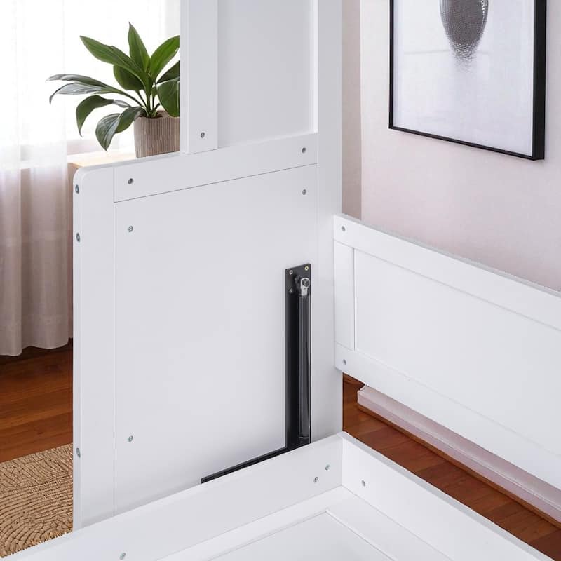 Queen Size Murphy Bed with Shelf, Foldable Wall Bed with Desk, Space-Saving Pine Wood Frame, No Box Spring