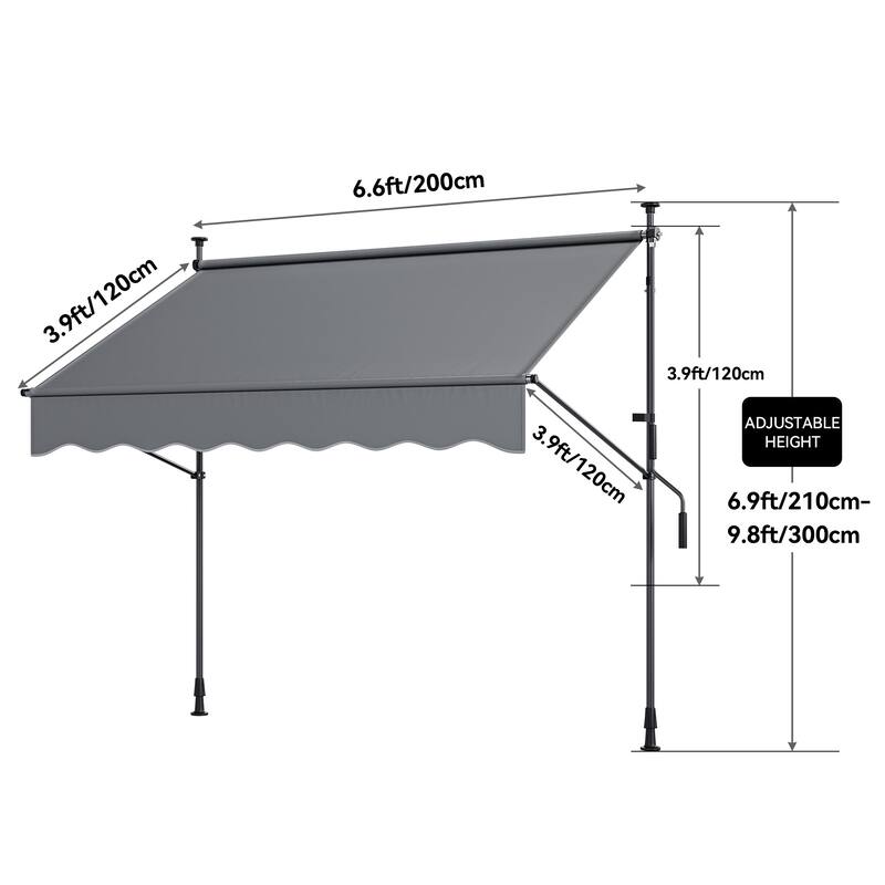 Mosis 13' x 4' Manual Retractable Awning, Non-Screw Freestanding Patio Sun Shade Shelter with Support Pole Stand