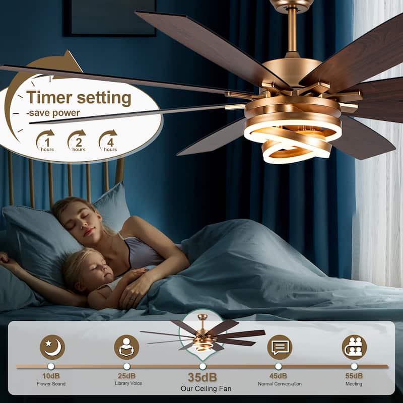 Cusp Barn 52"/72" Modern Large Dimmable LED Ceiling Fan with Lights and Remote, Reversible 8-Blade DC Motor DIY Shape Chandelier