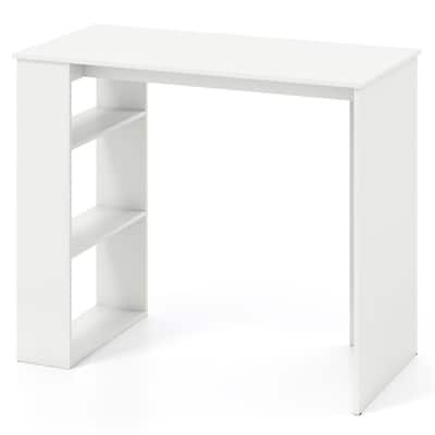 White Engineered Wood Computer Desk with Side Bookshelf Modern Minimalist