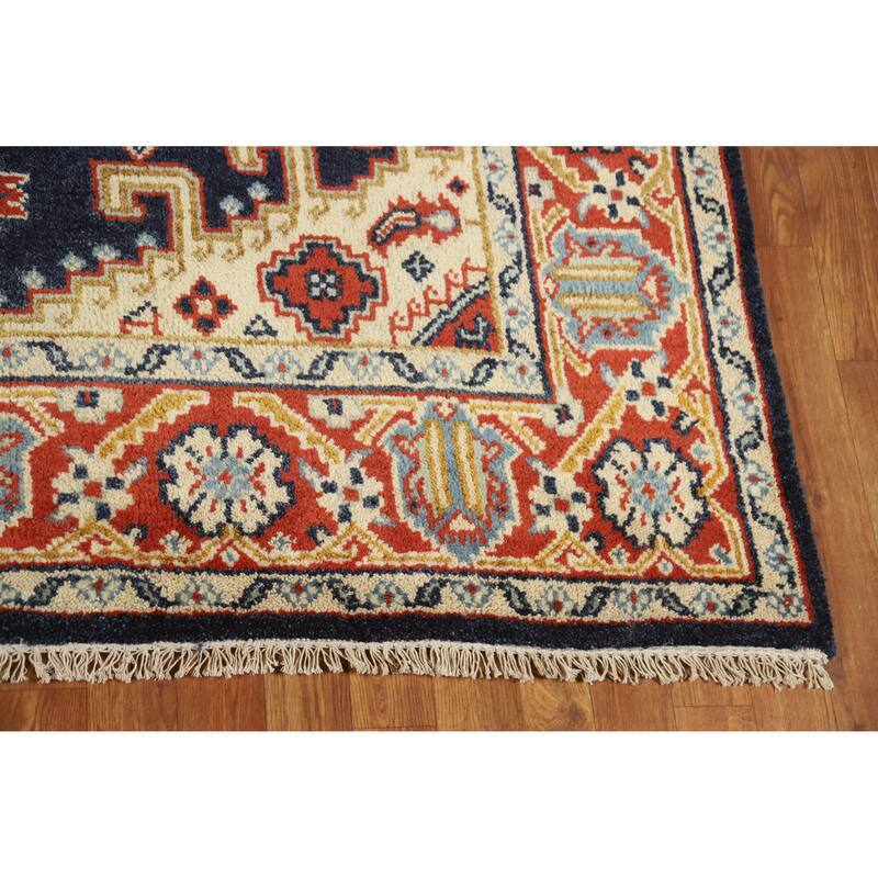 Navy Blue Viss Indian Area Rug Hand-Knotted Wool Carpet - 5'11" x 9'0"