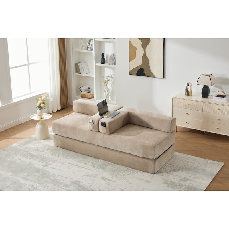 Queen Foldable Sofa Bed, 6-in-1 Convertible Sleeper Sofa with Mattress, Chaise Lounge Loveseat with Removable Cover
