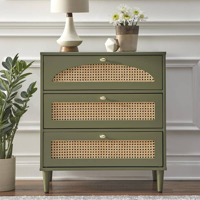Lifestorey Taylor 3-Drawer Chest with Natural Cane - Olive Green