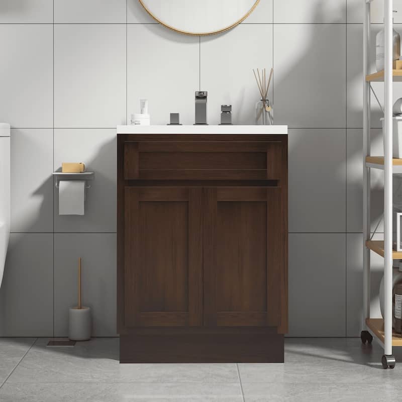 Vanity Art 24-inch Solid Wood Single Sink Bathroom Vanity Cabinet - Brown