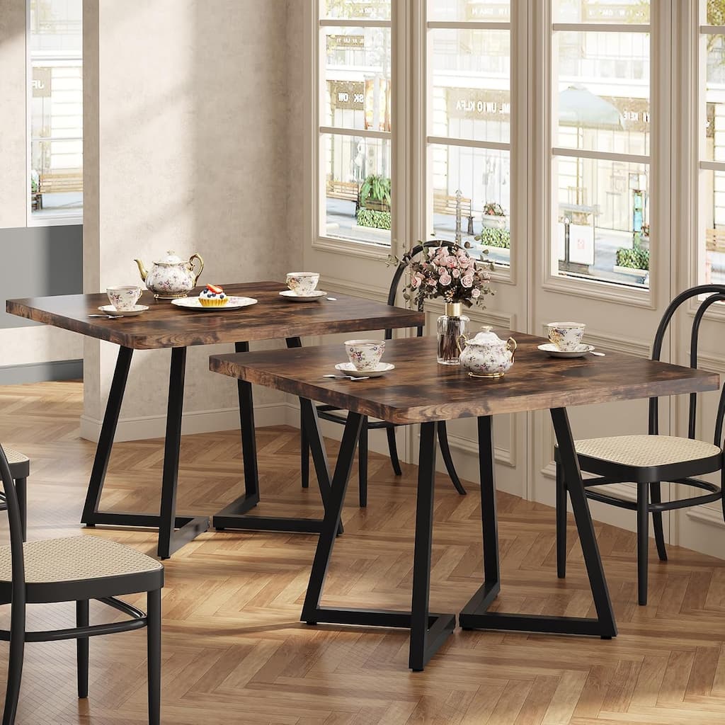 Square Dining Table Set, Industrial Dinner Table with Metal Base for Bar, Coffee Shop, Resturant