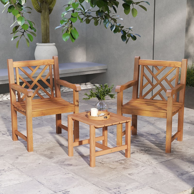 Gymax Teak Wood Patio Dining Chair Outdoor Armchair w/ Slatted Seat &