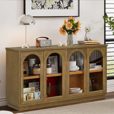 57.7" Large Sideboard Buffet Cabinet with Adjustable Shelves and Glass Doors for Kitchen and Dining Room
