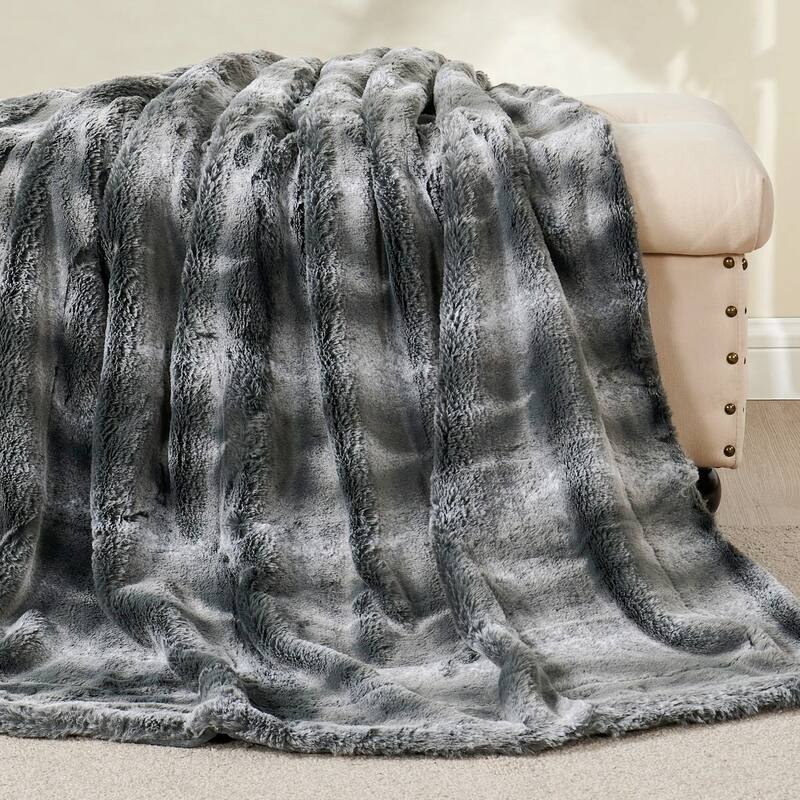 Tip Printing Light Fauxfur Throw