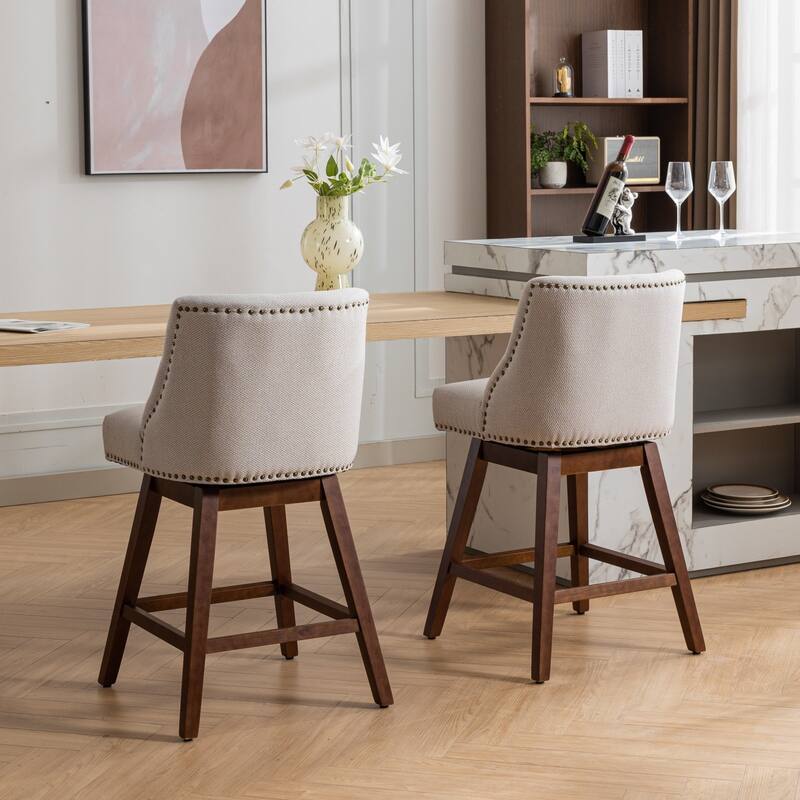 GDF Studio - Meryn Upholstered 26-Inch Counter Height Swivel Bar Stools with Curved Back (Set of 2)