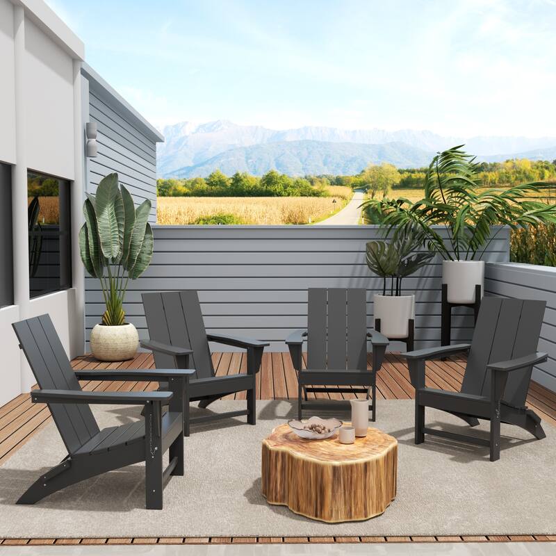 Polytrends Shoreside Modern Poly Folding Eco-Friendly All Weather Adirondack Chair (Set of 4) - Gray