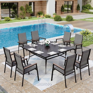 MAISON ARTS 9 Piece Patio Dining Set with 8 Stackable Textilene Chairs and 1 Metal Table