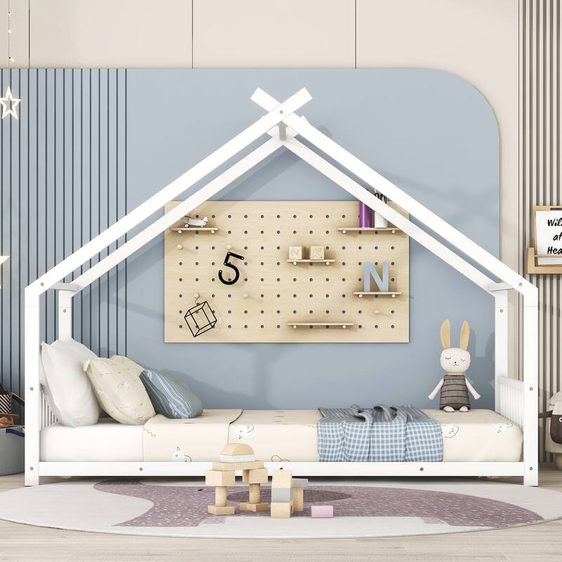Twin Size Metal House Bed - White