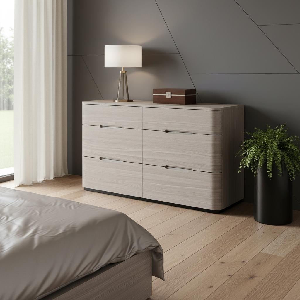 HomeRoots 56" Oak Wood Six Drawer Double Dresser